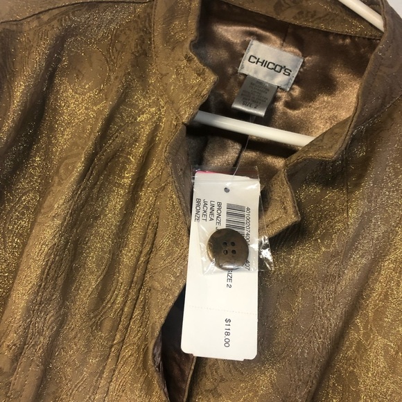 Chico's Brown Gold Embellished Blazer Jacket Button Closure Size 2 Large - Picture 4 of 6